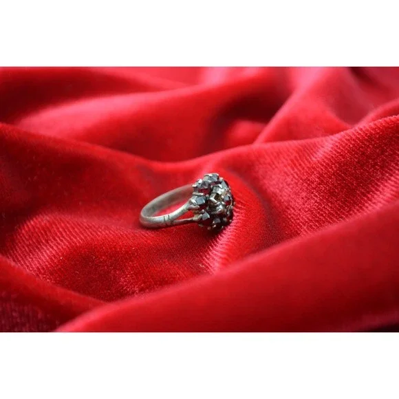 Antique Art Deco Garnet Marcasite Sterling Silver Ring c 1920s Size 5