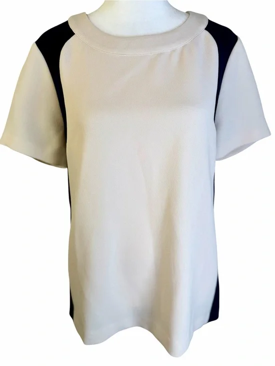 J. Crew Cream and Navy Short Sleeve Colorblock Top Size 6