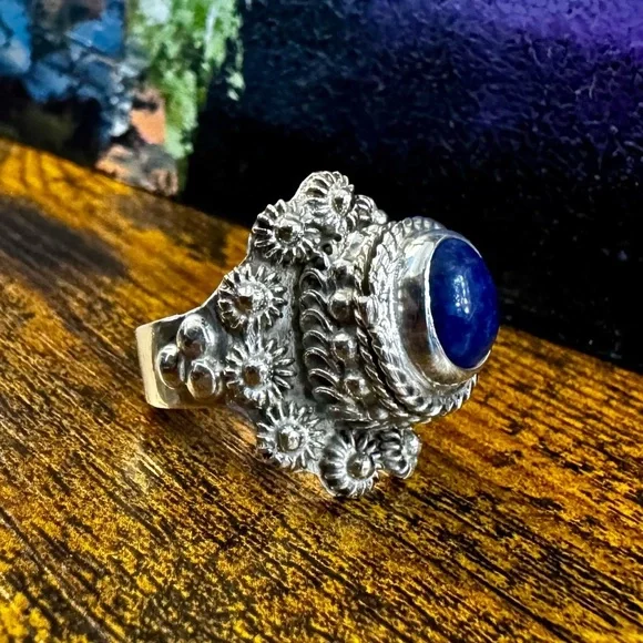 Sterling Silver TAXCO Lapis Lazuli Poison Ring (7-10)