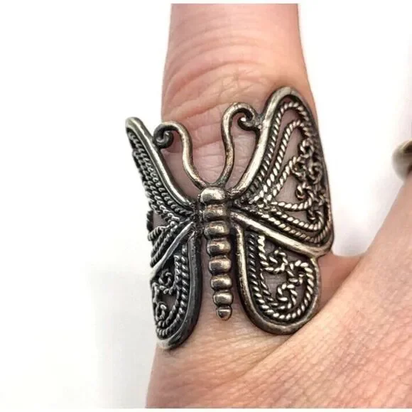Sterling Silver Art Noveau Butterfly Ring Size 4.25
