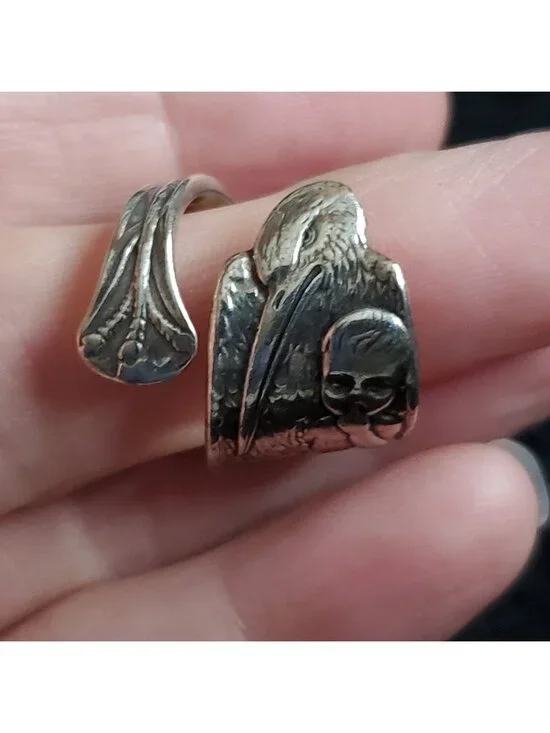 Vintage Sterling Silver Spoon Ring Sz 7 Stork Baby Boy RW&S
