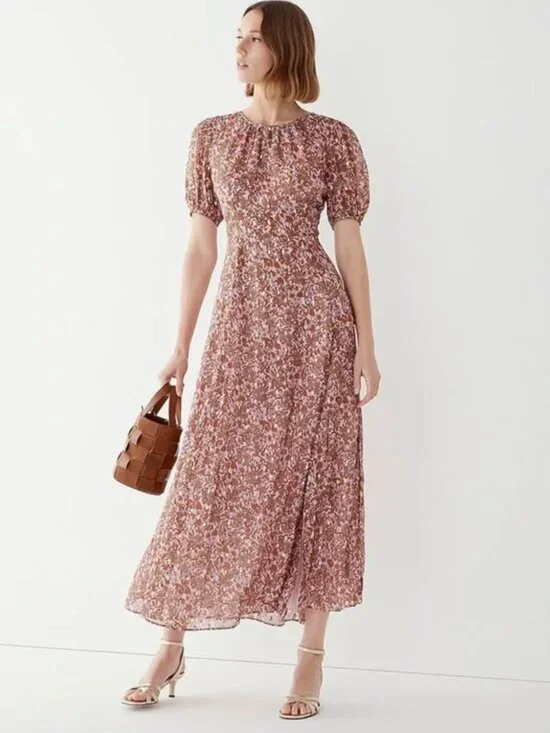 J Crew Collection Open-back Metallic Clip-dot Dress Bouquet Floral