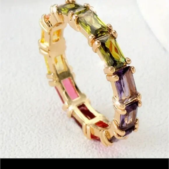 Multicolor Cubic Zirconia Circle Golden Plated Ring