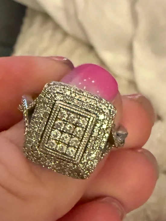 Sterling Silver  Square Pave Ring with Diamonds- Women Jewelry
