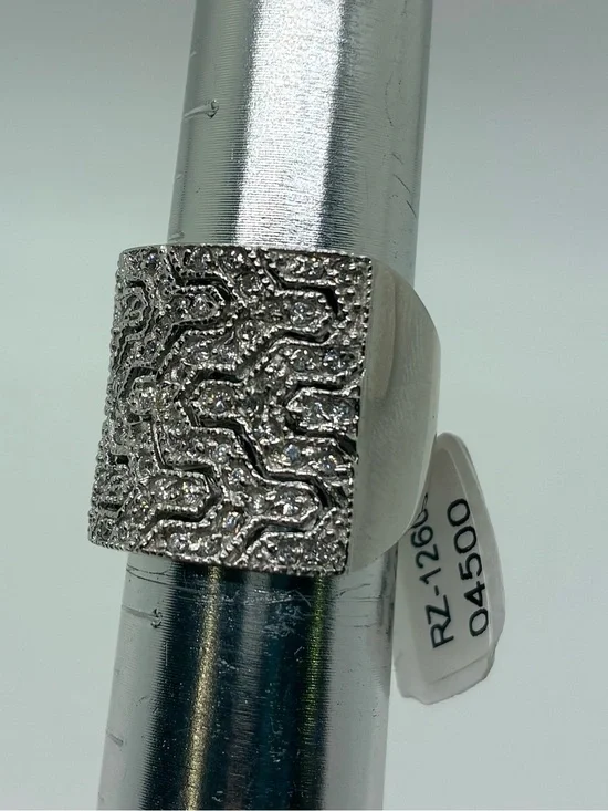 WIDE SILVER GEOMETRIC PATTERNED STERLING SILVER RING, SIZE 6