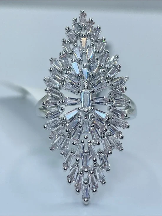Swarovski Crystal Elements White Crystal Art Deco Statement Ring Sz 9 Bold