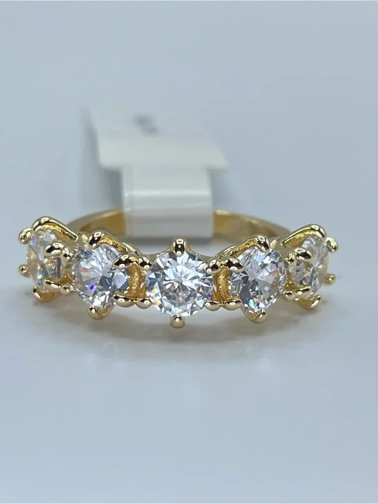 Swarovski Crystal Elements White Crystal Half Eternity Band Ring Sz 6 Glam