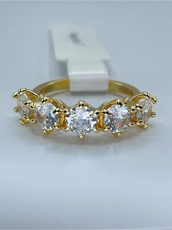 Swarovski Crystal Elements White Crystal Half Eternity Band Ring Sz 7 Glam