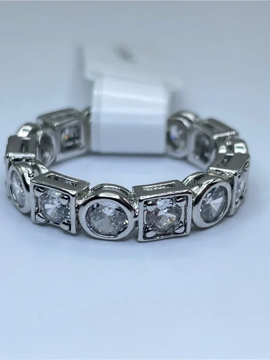 Swarovski Crystal Elements White Eternity Band Ring Geometric Bezel Set Sz 8