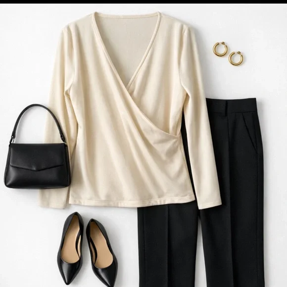 J. Crew‎ Cream Velvet Wrap Style Top