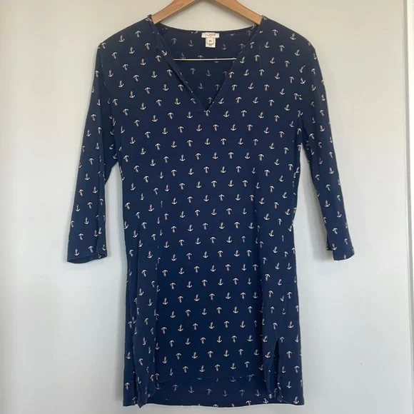J. Crew Blue Anchor Print Tunic Top Sz XS EUC