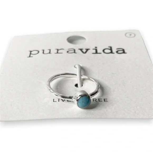 Pura Vida Ring 925 Silver Turquoise Boho Ring Sz 7