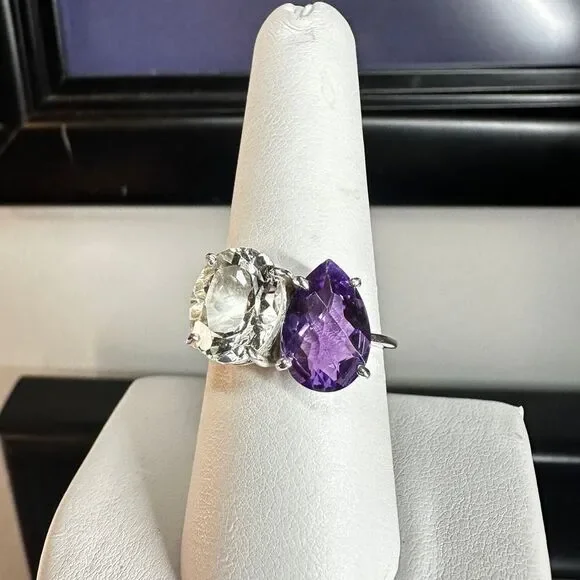 NWOT‎ Prasiolite and Amethyst ring in solid sterling silver!