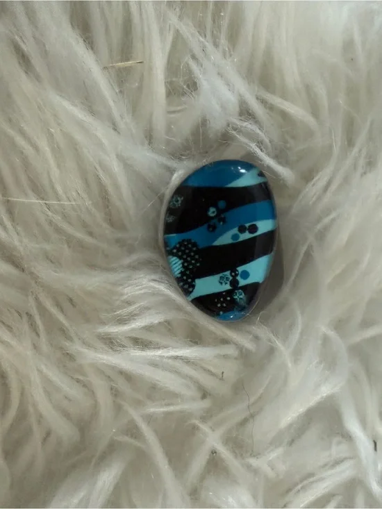 Blue Striped Glass Dome Statement Ring