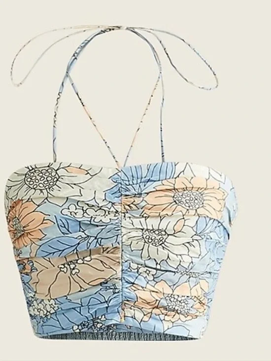 J. Crew Textured Satin Halter Top Zinnea Floral Print - Small NWT