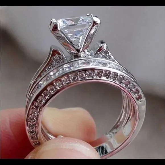 1CT Silver Wedding Bridal Ring