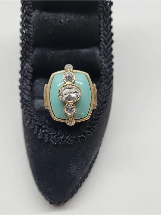 Lia Sophia Gold-Tone Ring with Mint Green Enamel and Clear Crystals
