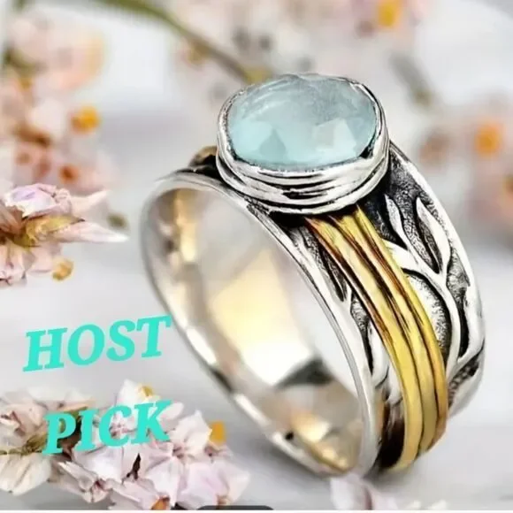American Retro Silver Aqua Marine Ring