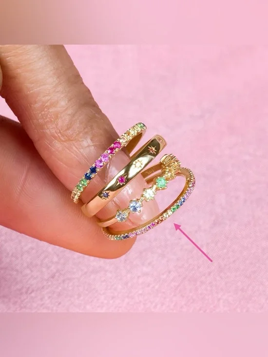 Gold Multicolor Gemstone Stackable Ring - Women