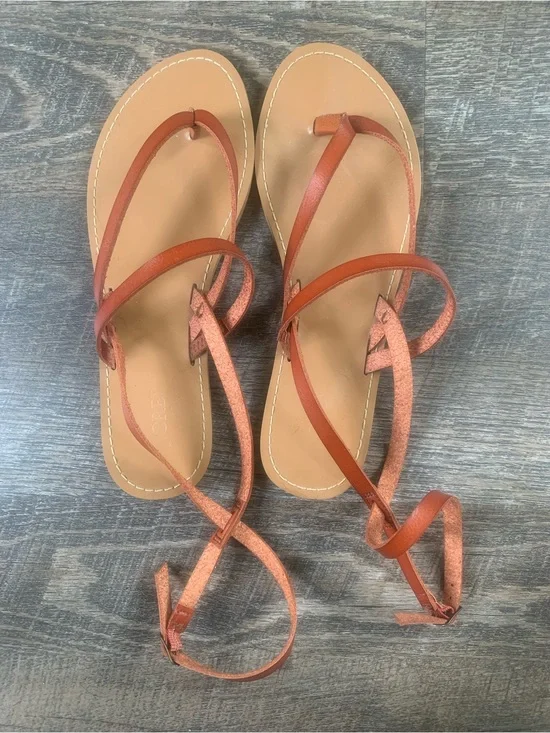 J.Crew Summer Strappy Cognac Leather  Flat Sandals