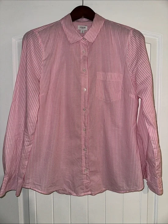 J. Crew Pink and White Striped Button-Down Shirt