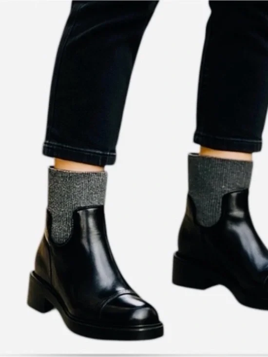J. Crew Black Spazzo Ribbed-knit Cuff Boot Size 8.5