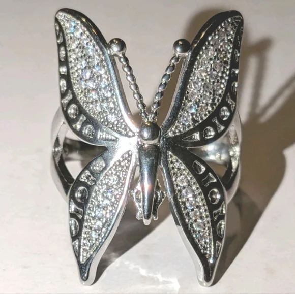 Charm Butterfly Pave Wing Statement Ring S925 2Ct Simulated Diamond Open Ring