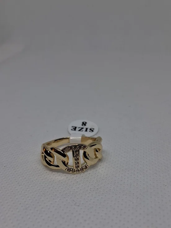 Gold-Filled Chain-Link Pavé Logo Ring - Size 8