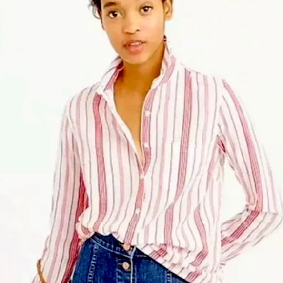 J. Crew Pink and White Vertical Stripe Button-Down Shirt