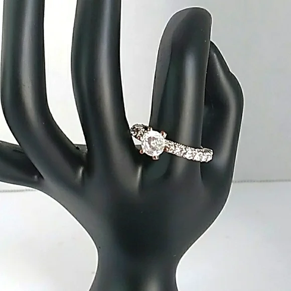 Elegant Crystal Engagement Ring with Pave Band and Solitaire‎ Center Stone