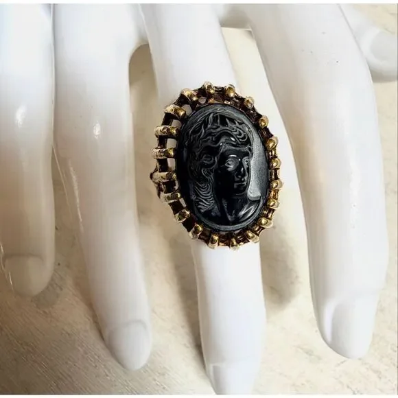 Vintage Black  Cameo Adjustable Statement Ring