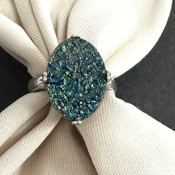 Sterling Silver Blue Stone Ring Woman Cocktail Ring Size 6.5 .925 Custom Jewelry