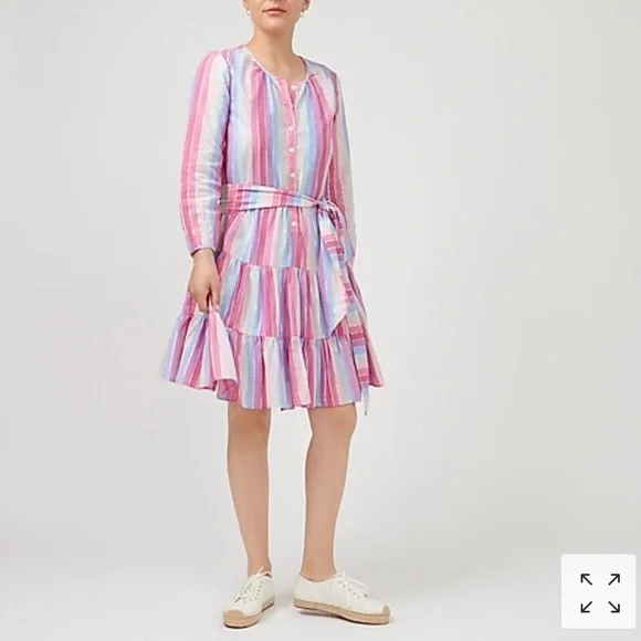 NWT J.Crew‎ Belted Button-Up Dress in Pastel Stripe