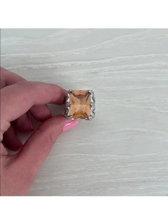 Yellow Citrine-Style Statement Ring - Women Jewelry