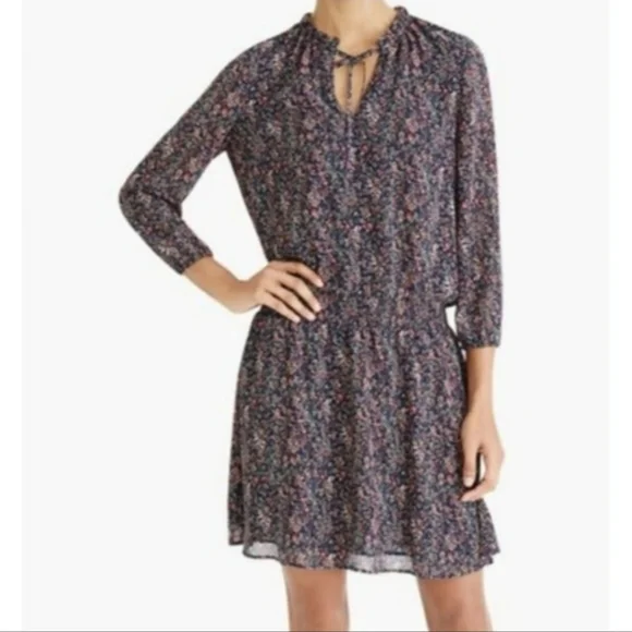 J.Crew Mercantile Women's Long-Sleeve Smocked Tie-Front Dress Navy‎ Size Small