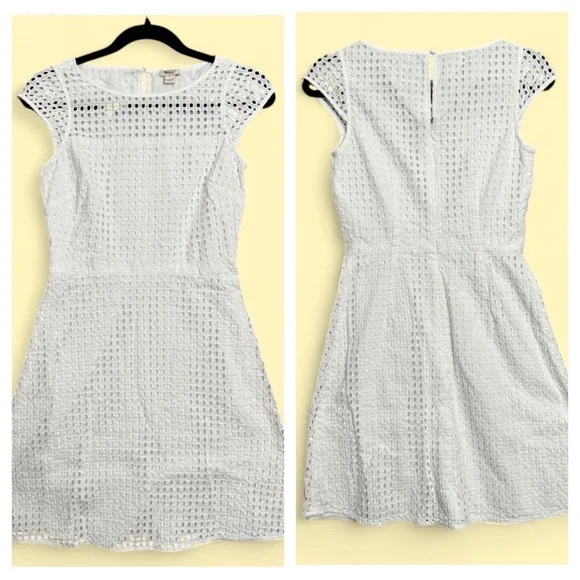 J.Crew Sz 0 White Eyelet Lace Cap Sleeve‎ Fit & Flare Mini Dress Coquette Preppy