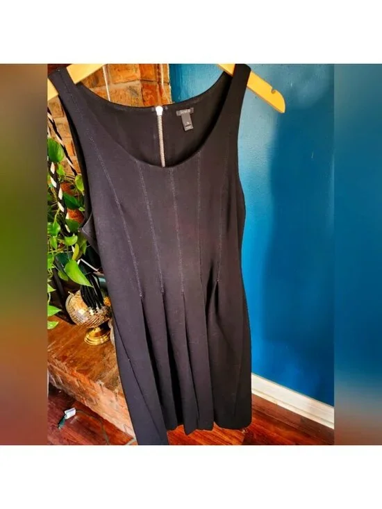 J. CREW Black Pleated Ponte Stretch Knit Sleeveless Scoop Mini Dress Size 6
