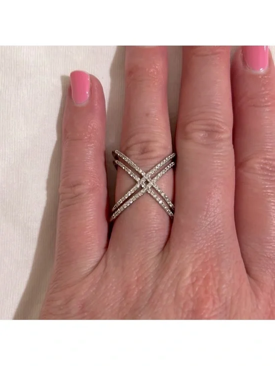 Sterling Silver Criss-Cross Pave Ring in Silver