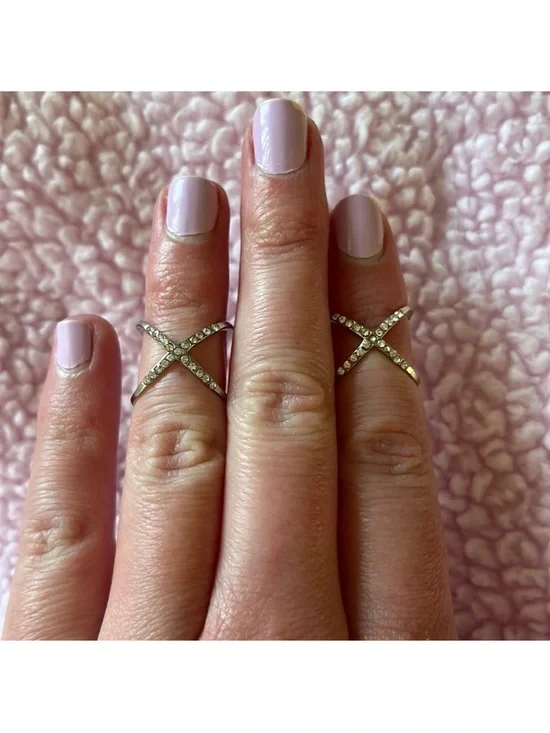 Delicate Crisscross Crystal Ring in Silver