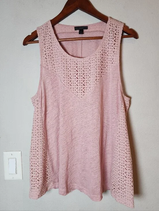 J. Crew Stretch Linen Tank Top Sleeveless Top Eyelet Lace Blush Pink XL (Flaw)