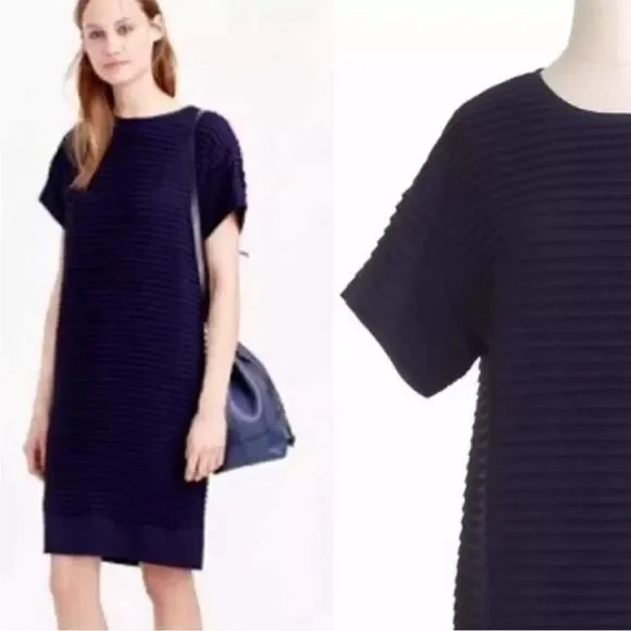 J.Crew Shift Dress Women Size 2 Navy Pleated Short Sleeve
