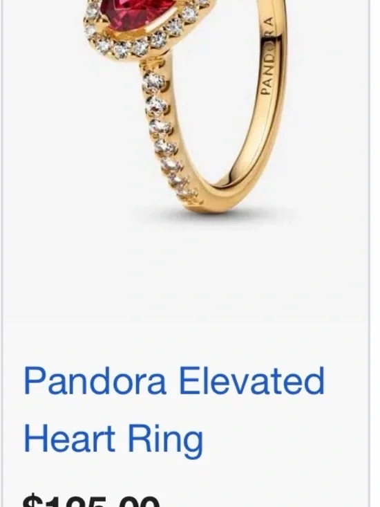 Pandora Gold Tone Heart Ring with Red Center Stone