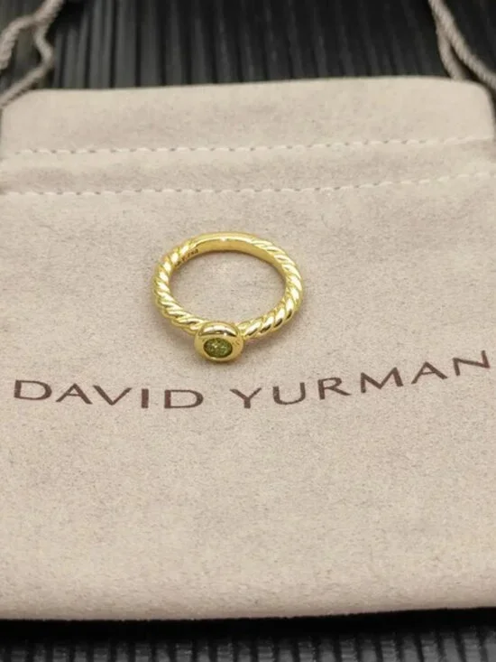 David Yurman Gold Petite Cable Green Diamond Ring