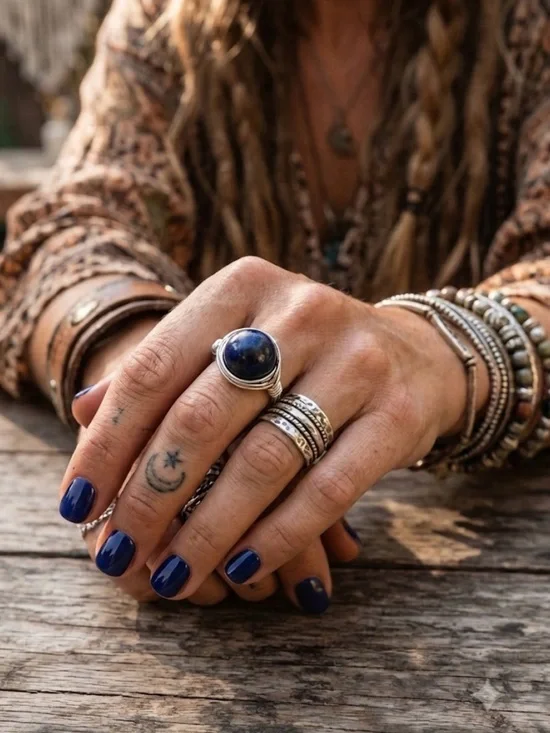 Solidate  Silver wire wrapped Ring with Deep Blue size 8