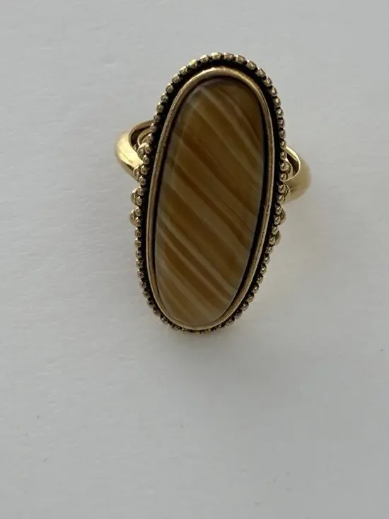 Vintage Avon 1978 Shimmering Sands Brown Faux Agate Gold Tone Ring Sz 4.75-7