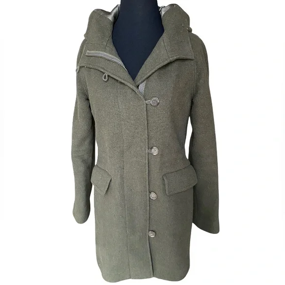 J. Crew olive green wool blend lined hooded women’s winter utility coat size 4