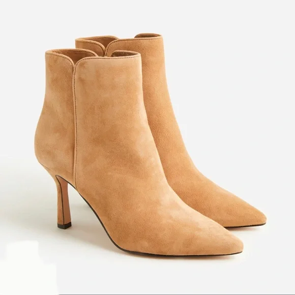 NIB J. Crew Kid Suede w/ Piping Lady Ankle Boots in Café Latte, Size 9