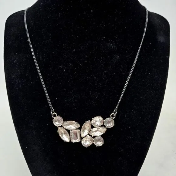 J. CREW Elegant Silver Rhinestone Cluster Statement‎ Necklace