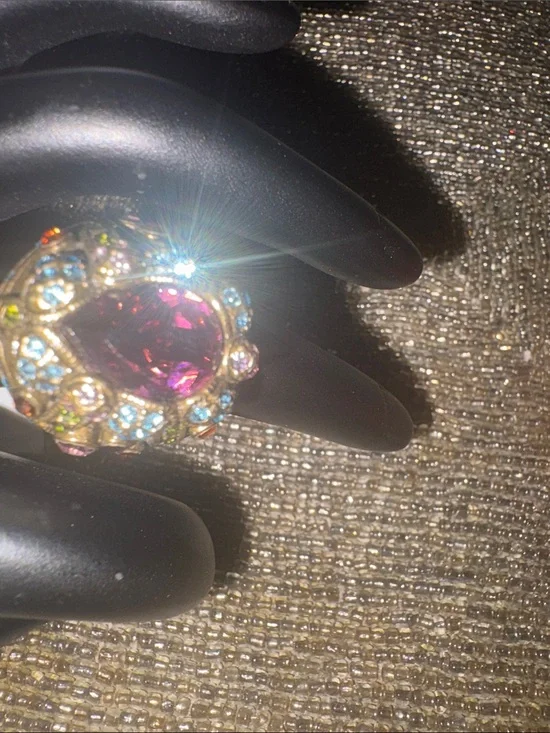 Heidi Daus Gold-Tone Pink Teardrop & Blue Crystal Cocktail Ring