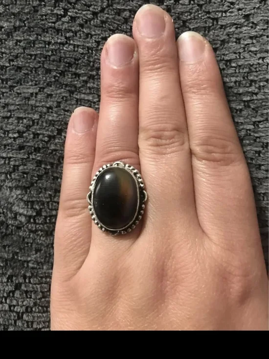 Sterling Silver Black Onyx Oval Statement Ring